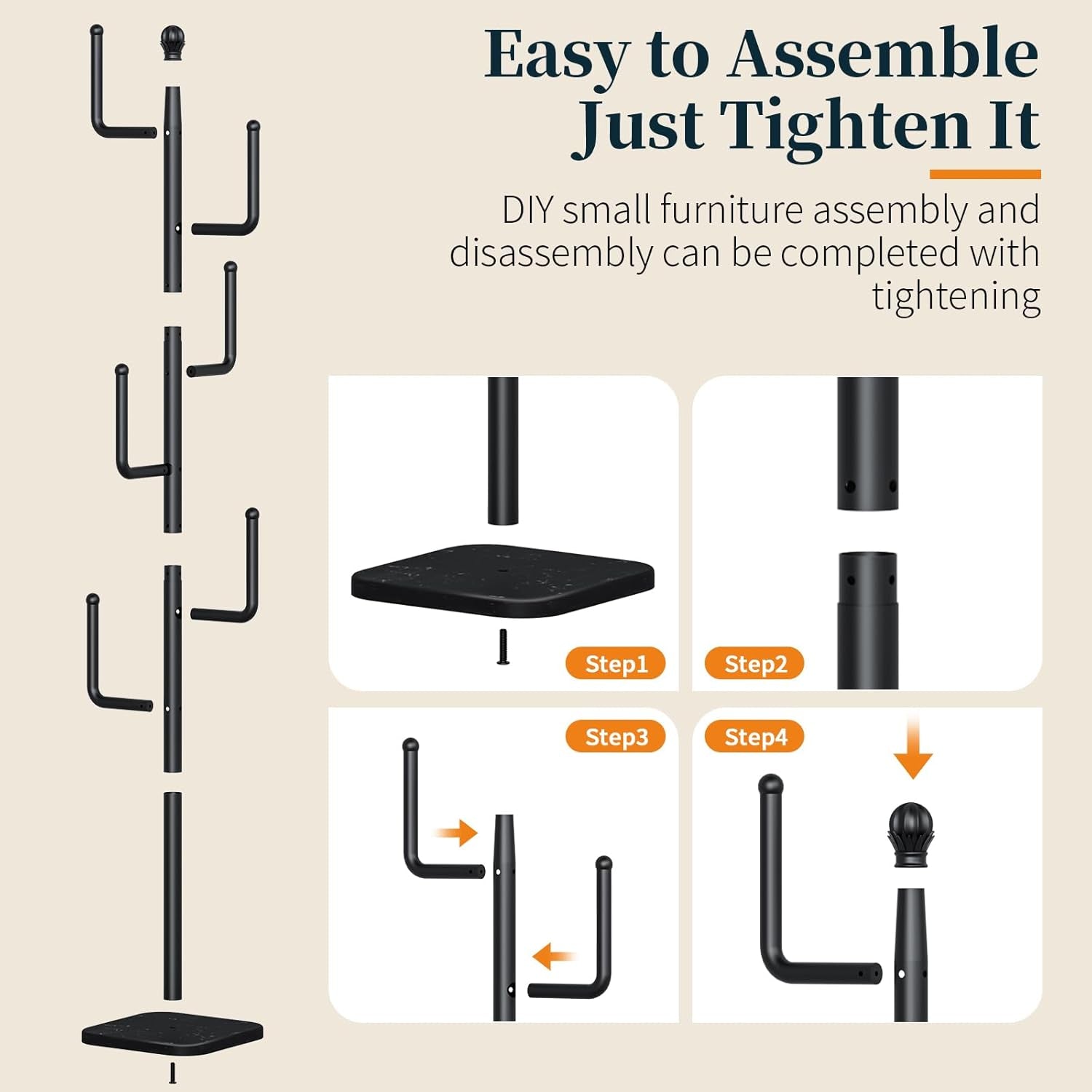 Coat Rack Freestanding with Natural Marble Base, Cactus Coat Tree with 6 L-Shaped Hooks, Heavy Duty Coat Hanger Stand, Metal Coat Rack Stand for Entryway, Hall Tree for Jacket/Hat/Clothes/Bag