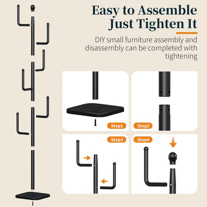 Coat Rack Freestanding with Natural Marble Base, Cactus Coat Tree with 6 L-Shaped Hooks, Heavy Duty Coat Hanger Stand, Metal Coat Rack Stand for Entryway, Hall Tree for Jacket/Hat/Clothes/Bag