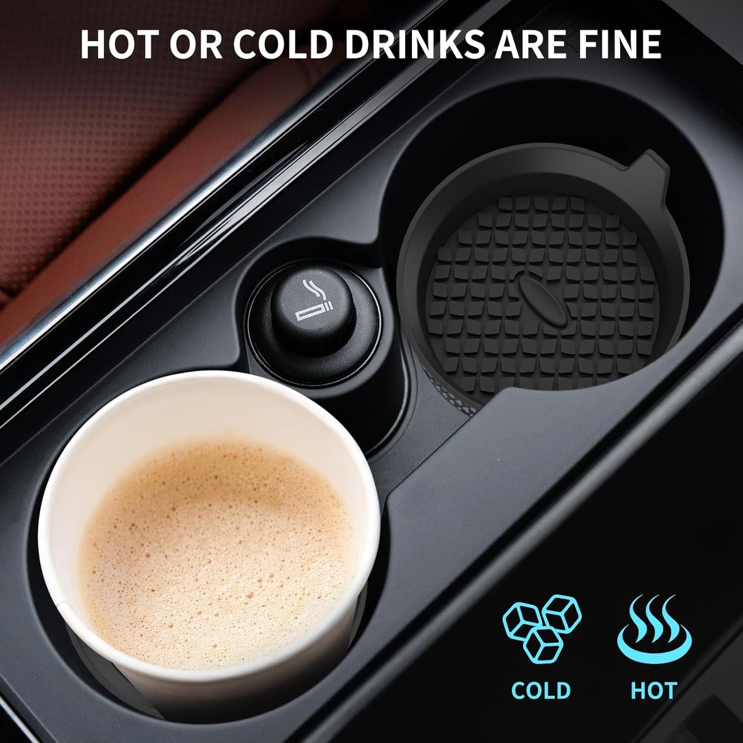 Car Cup Holder Coasters [4 Pack] Silicone Cups Mats, Automotive Universal Non-Slip Recessed Interior Accessories Black