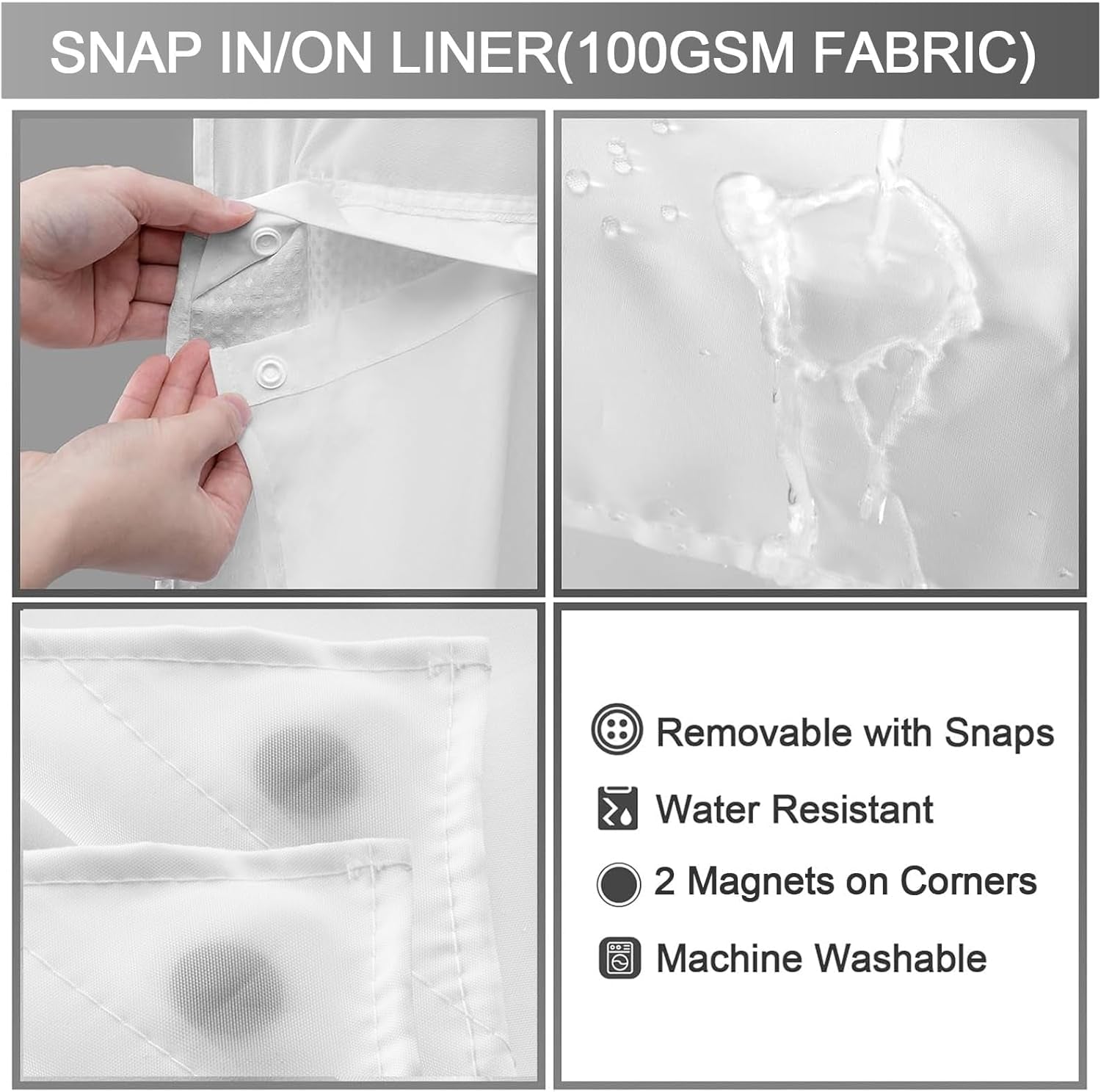 No Hook Shower Curtain with Snap in Fabric Liner Set Less Time White Waffle Shower Curtain for Bathroom 75" L X 48" W