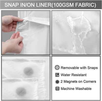 No Hook Shower Curtain with Snap in Fabric Liner Set Less Time White Waffle Shower Curtain for Bathroom 75" L X 48" W