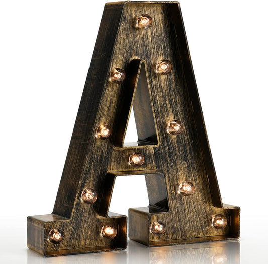 Vintage Light up Marquee Letters with Lights – Illuminated Industrial Style Lighted Alphabet Letter Signs - Coffee Bar Apartment Bedroom Wall Home Initials Decor A-Z