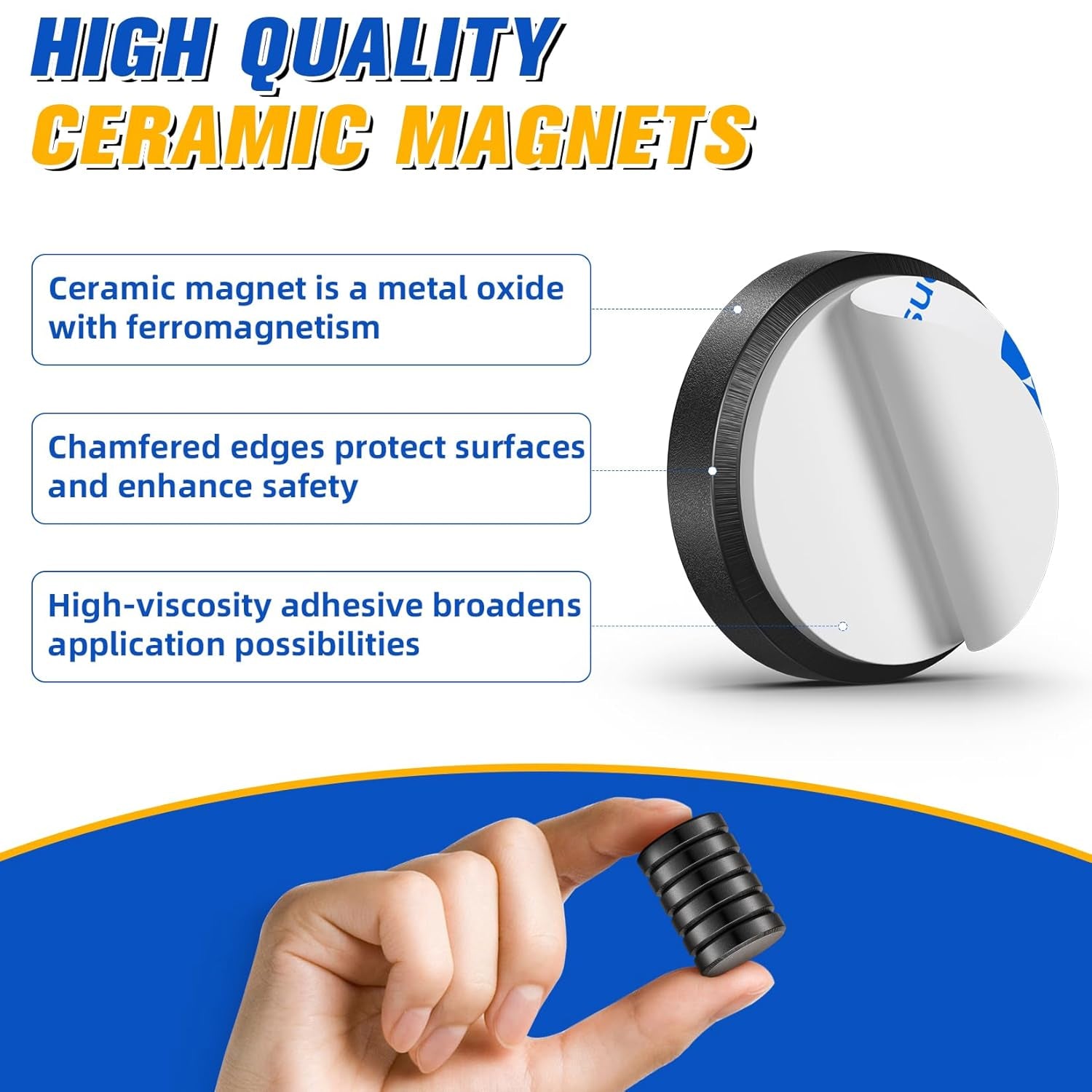 100 Pack Ceramic Magnets for Crafts, Small round Disc Crafts Magnets with Adhesive Backing, Flat Circle Ferrite Industrial Magnets for Refrigerator, DIY, Crafts, Classroom,Science Projects (18X5Mm)