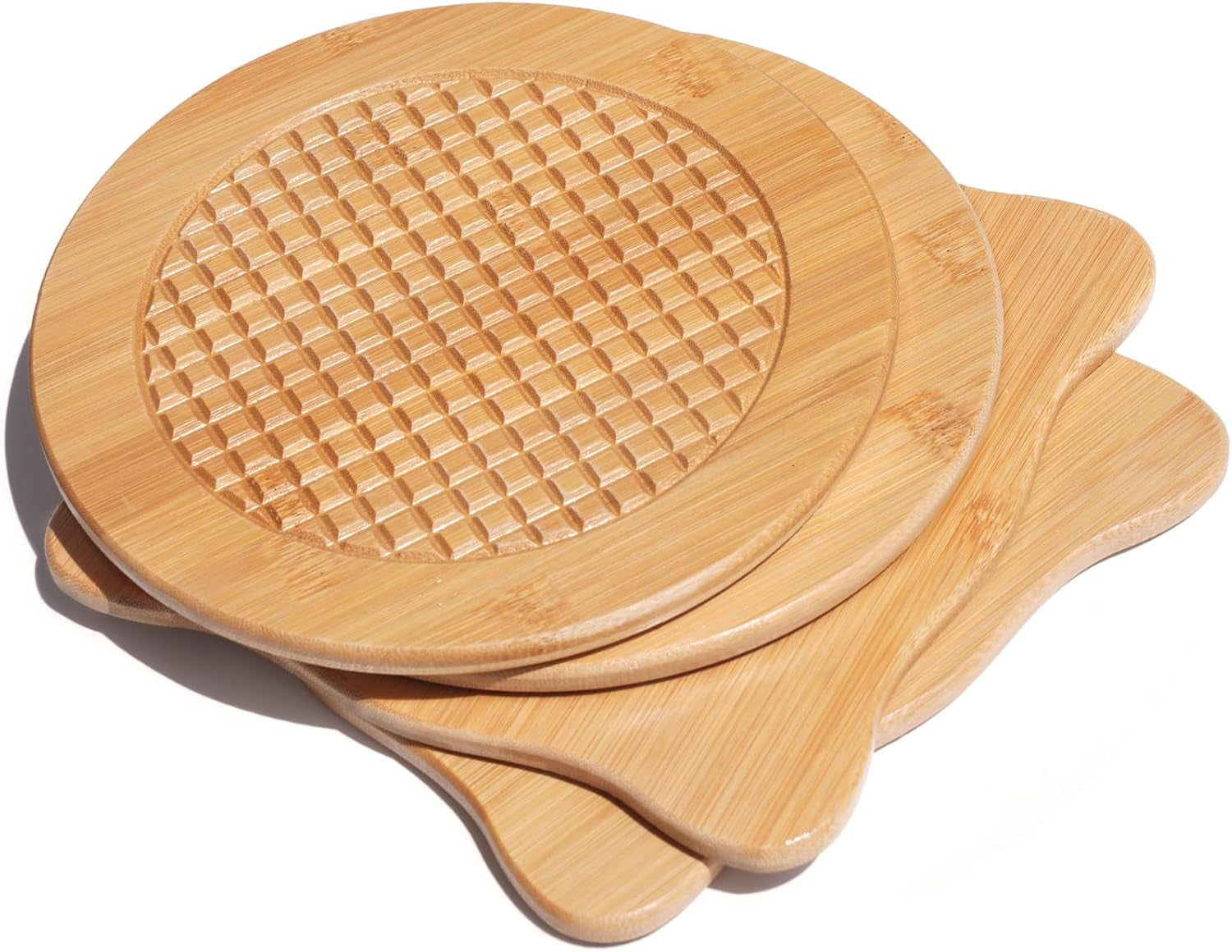 Bamboo Trivets for Hot Dishes, Hot Pots and Pans, 7.5 Inch Thick Heat Resistant Large Coaster for Kitchen, Hot Pads, Kitchen Essentials, Kitchen Decor for Table & Countertop, 2 round +2 Square
