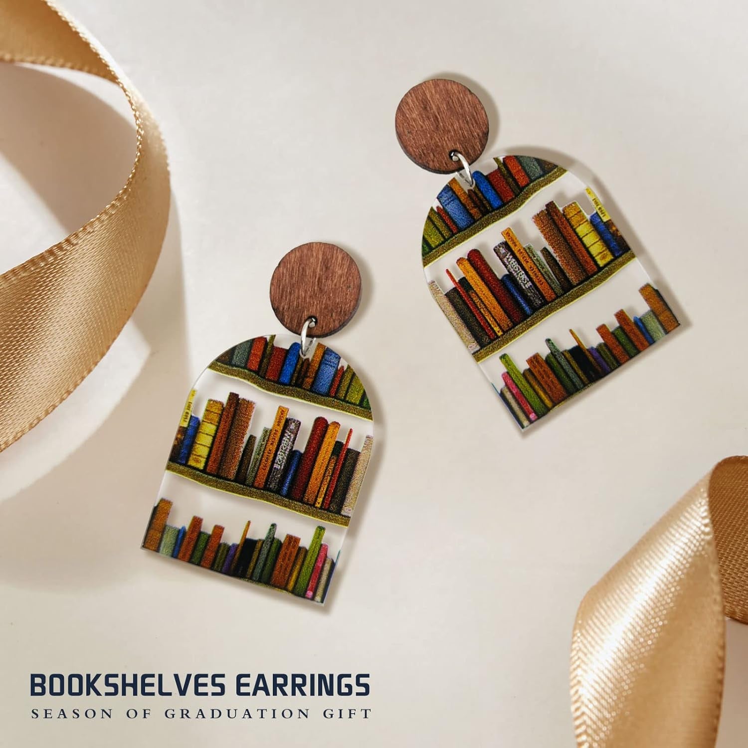 Christmas Gifts Book Earrings for Women Handmade Acrylic Bookcase Dangle Earrings with Book for Book Lovers Gift Library Earrings as Teacher Earrings for Teacher Appreciation Gifts