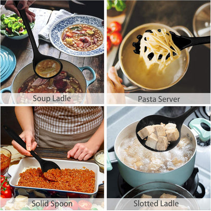 Kitchen Utensils Silicone Cooking Utensil Set, 28Pcs Baking Utensils Spatulas with Holder, Heat-Resistant & Non Toxic, Non-Stick & Dishwasher Safe, Black