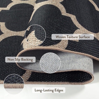 Moroccan Easy Jute Outdoor Entryway Rug, 3X5 Black Washable Front Porch Rugs for Balcony Bedroom, Farmhouse Trellis Neutral Thin Non Slip Small Carpet for Indoor Living Room Backyard Entrance