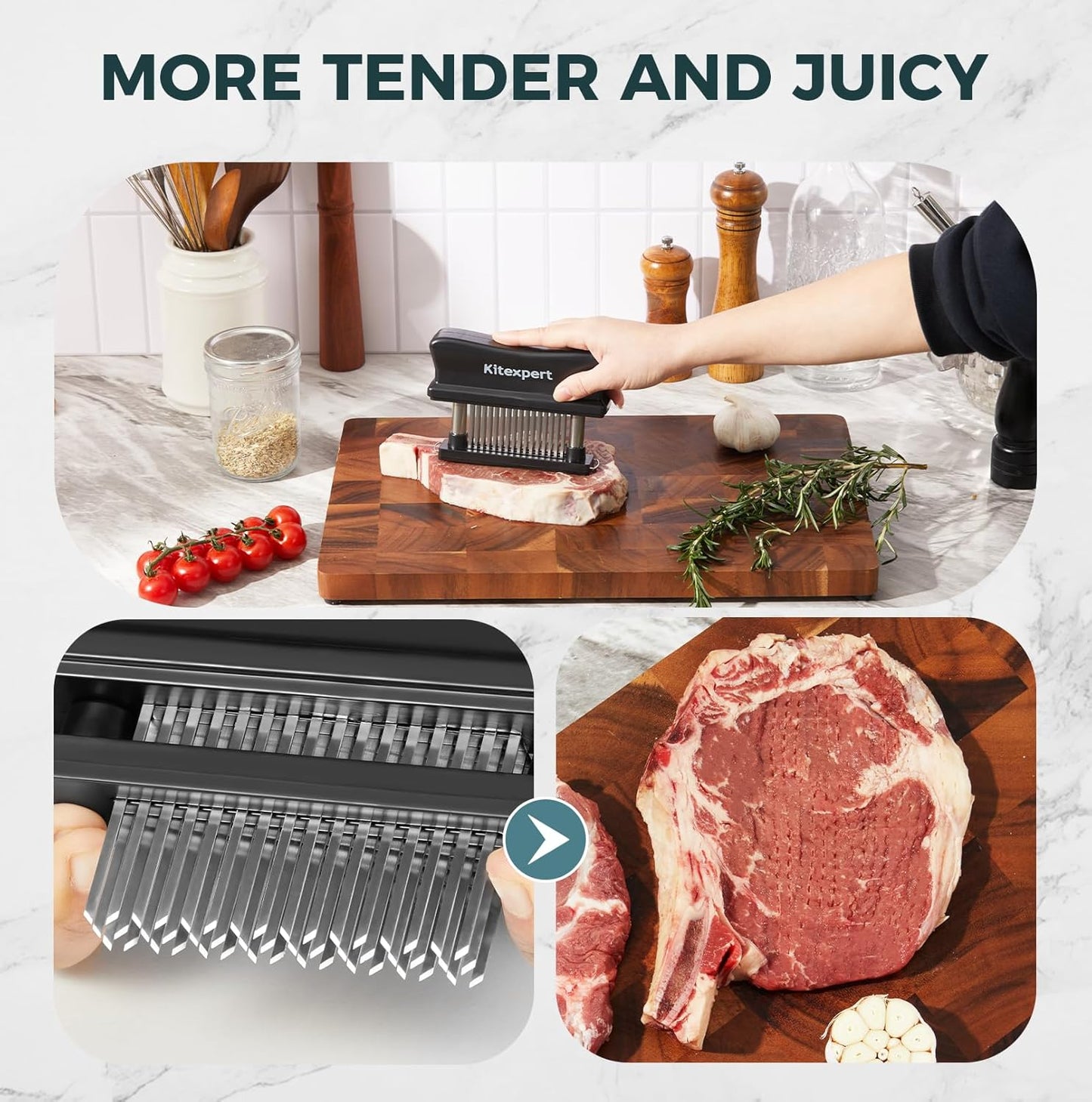 Meat Tenderizer 48 Ultra Sharp Blades Meat Tenderizer Tool with Stainless Steel Needle, Detachable Base for Easy Cleaning, Heavy Duty Tenderizer for Chicken, Steak