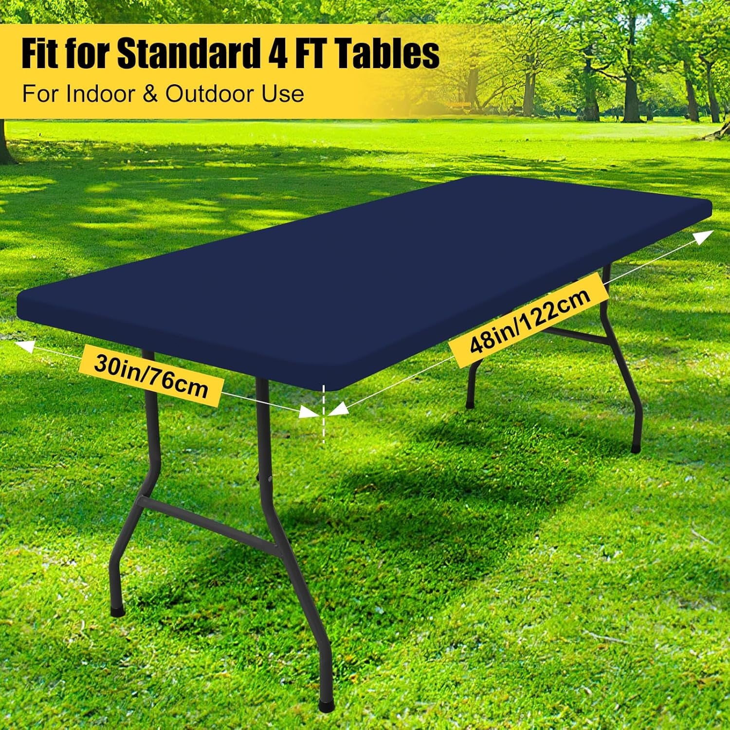 2 Pack Rectangle Picnic Table Cloth, Waterproof Elastic Fitted Tablecloths, Washable Polyester Rectangular Patio Table Cover for Camping, Indoor and Outdoor (Navy, 30"X48")