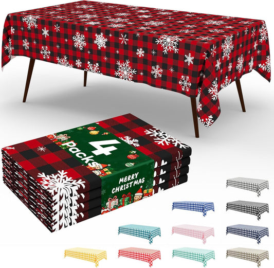 4 Packs Buffalo Disposable Table Cloth, 54 X 108 Inch Waterproof Plastic Tablecloth, Rectangle Black Red and White Checkered Table Covers for Picnic, Birthday, Party