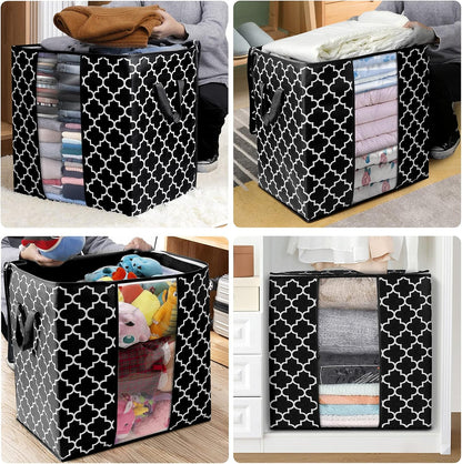 Storage Bags [3 Pack/100L] Large Blanket Clothes Organization and Storage Containers for Comforters,Bedding, Foldable Organizer with Reinforced Handle, Clear Window, Sturdy Zippers,Black