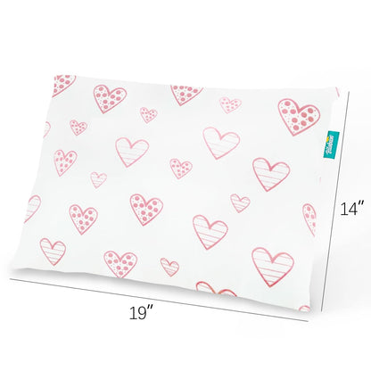 Organic Cotton 2 Pack Kids Toddler Pillowcase for Children Toddler Pillows 13"X 18" or 14"X19", Envelope Travel Toddler Pillow Cover Case (Pink Print)