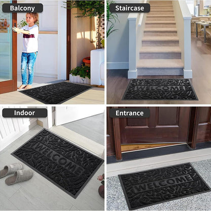 Welcome Mat Outdoor, 29.5X17 Waterproof Door Mat outside Entrance, All-Weather Non Slip Front Door Mat, Low-Profile Entryway Mat Indoor, Porch and Patio, Black