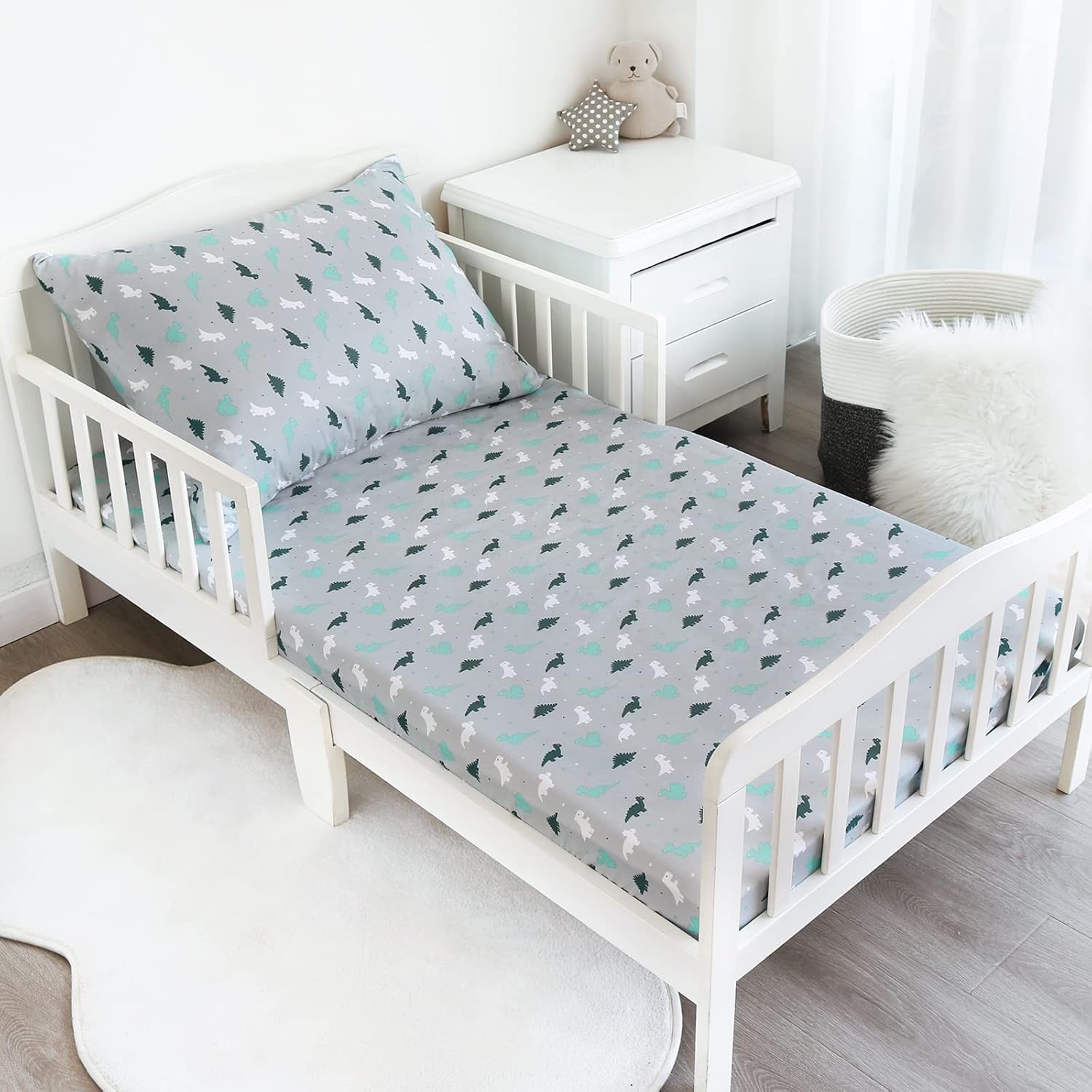 2-Piece Toddler Sheet Set Microfiber, Toddler Bedding Set Includes Crib Sheets Set and Envelope Pillowcase, Silky Soft, Breathable and Lightweight, Dinosaur