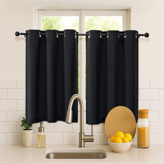 Halloween Black Short Cafe Curtains 36 Inch Length 2 Panels Set, Half Window Grommet Privacy Drape Tiers for Kitchen, Thermal Insulated Curtains Blackout for Bathroom Shades, W40 X L36