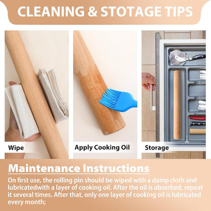 Adjustable Wood Rolling Pin with Thickness Rings for Baking -Non Stick Wooden Dough Roller Pin with Spacer Bands for Cookie,Pie Crust, Pastry Fondant and Bread by  (15.8, Grey)