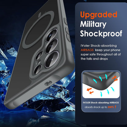 Magnetic Case for Samsung Galaxy S25 Ultra 5G 6.9” [Compatible with Magsafe] [15 FT Military Grade Protection] Magnetic Charger Case Bumper for S25 Ultra, Slim Phone Bumper Cover- Gray