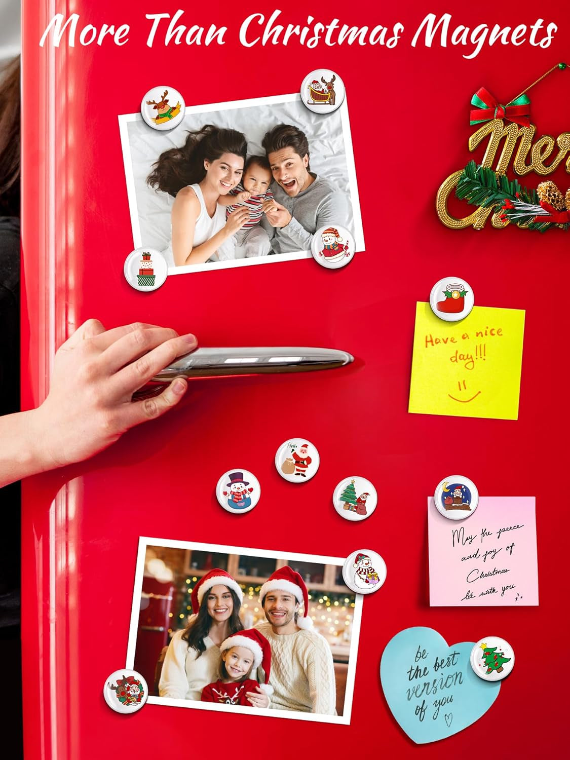 12-Pack Christmas Magnets for Fridge, Glass Christmas Refrigerator Magnets, Small Xmas Decorative Magnets, Cute Funny Fridge Magnets for Home Kitchen Office Dishwasher (Round Shape)