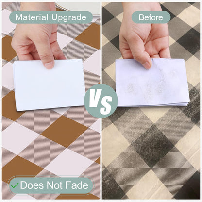 Rectangle Waterproof Vinyl Table Cloth, Buffalo Flannel Backed Tablecloth, Wipeable Plastic Table Cover for Fall, Thanksgiving (60" X 84", Brown and White)