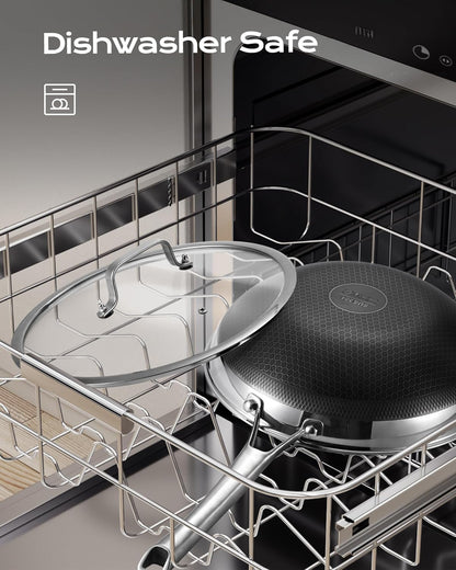 Wok Pan,13 Inch Hybrid Wok with Lid,Pfoa Free Cookware,Non Stick Stainless Steel Woks & Stir-Fry Pans Nonstick, Dishwasher and Oven Safe, Works on Induction