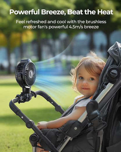 Portable Stroller Fan for Baby, Rechargeable Battery Operated, 3 Speeds, 360° Rotation, 25Db Low Noise,Digital Display, Detachable Flexible Tripod Clip-On Car Seats, Tent, Crib, Treadmill
