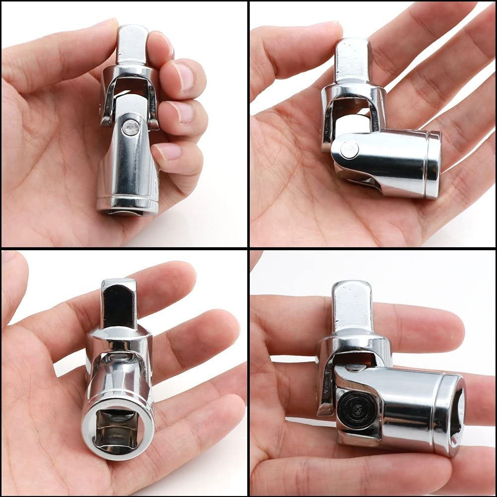Universal Joint Set, Joint Adapter Ratchet Socket, Universal Sleeve Manual Tool Designed for All the Hexagonal Side Handle, 1/4-Inch, 3/8-Inch, 1/2-Inch Drive Set, 3-Piece, Chrome Vanadium Steel