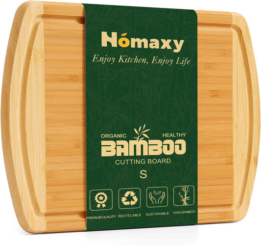 Bamboo Cutting Boards for Kitchen, 12X9" Wood Small Cutting Board with Juice Groove, Mini Wooden Butcher Block Chopping Board for Kitchen, Meat, Cheese, Fruit & Vegetables - Pre Oiled, Two-Tone