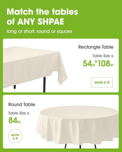 Plastic Table Cloth Disposable 6 Pack, 54 X 108 Inch Table Cloths, Party, Wedding, Thanksgiving Decorations, Fall Tablecloths, Rectangle, Beige Plastic Cover, Waterproof, Cream, Ivory