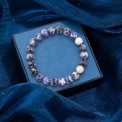 Mother'S Day Handmade Bracelet, Handmade Natural Gemstone Jewelry, Natural Healing Bracelets, Jade Bracelet for Women, Gemstone Beaded Stretch Bracelet 8Mm Stone Bracelet (Blue Dot Stone)
