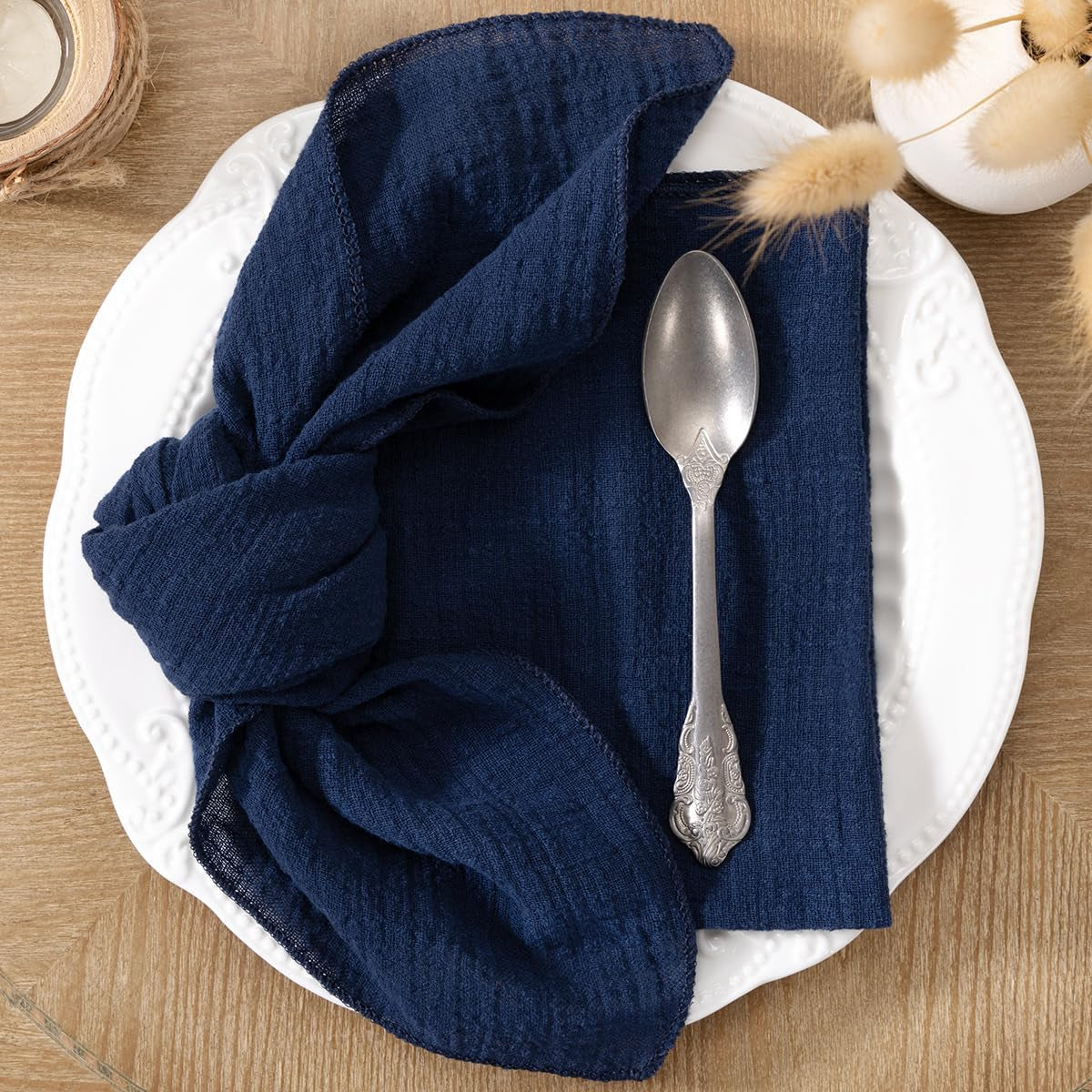 Navy Blue Cloth Napkins Set of 6 Spring Easter Napkins Cloth Washable Decorative Cotton Napkins 16.5X 16.5 Inches for Wedding Baby Shower Bridal Shower Dinner Tea Party Decorations