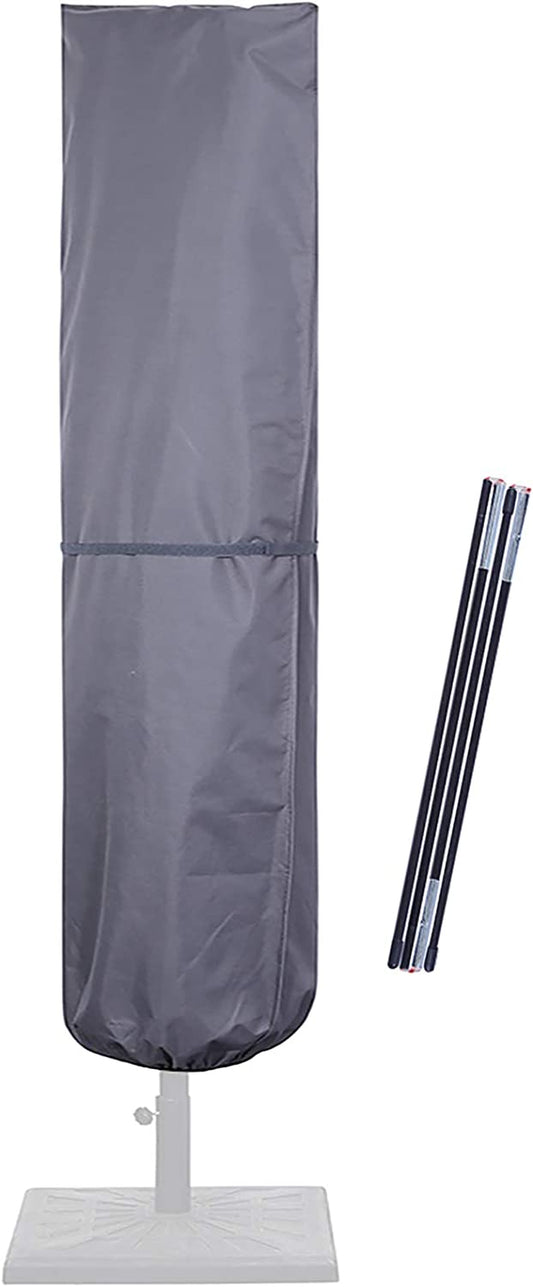 Premium Waterproof Patio Umbrella Cover with Rod for 7 to 11 Ft and 15 Ft Double-Sided Umbrellas, 600D Fabric, Gray with Zipper
