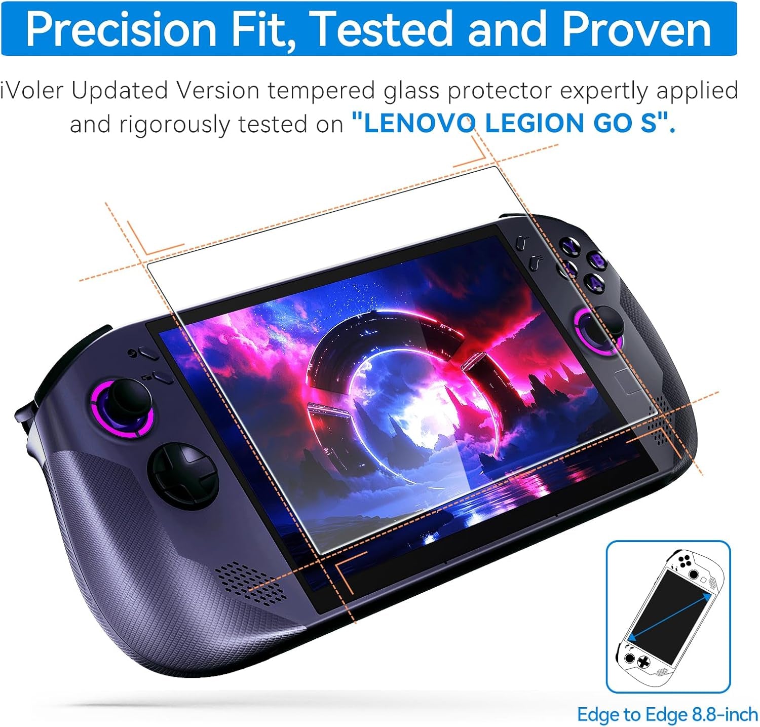 2 Pack Screen Protector for Lenovo Legion Go S Handheld 2025, Tempered Glass, 8 Inch Full Coverage, Transparent Ultra HD, Anti-Scratch, Anti-Fingerprint