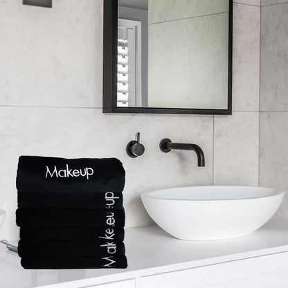 Makeup Towels - Pack of 6 - Ultra Soft & Gentle Microfiber Coral Fleece Washcloth Face Make up Remover, 13 X 13 In, Black