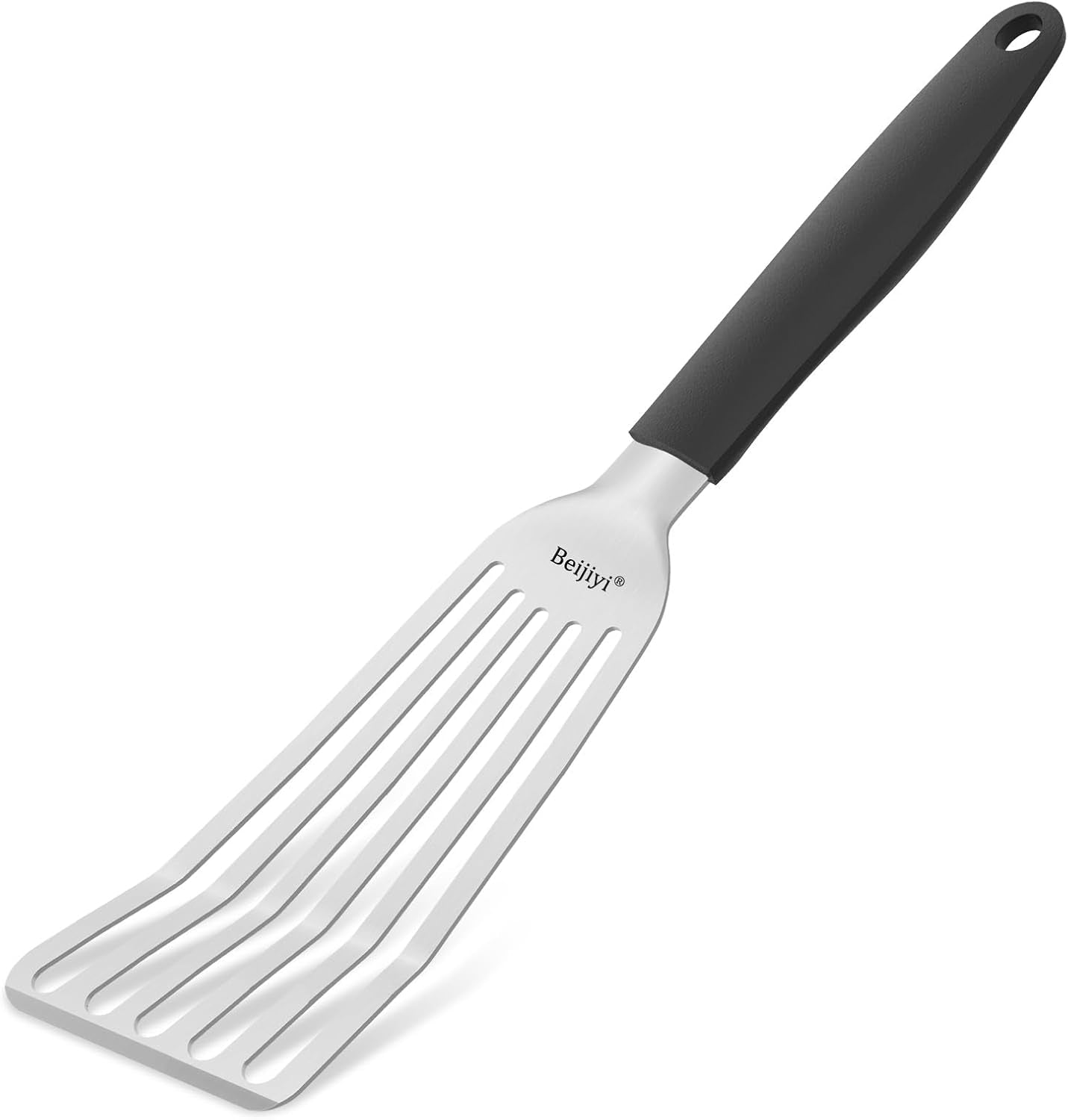 Stainless Steel Fish Spatula, 11.7" Small Metal Spatula for Cast Iron Skillet, Slotted Turner with Silicone Handle, Kitchen Cooking Flipper for Fish, Egg and Burger