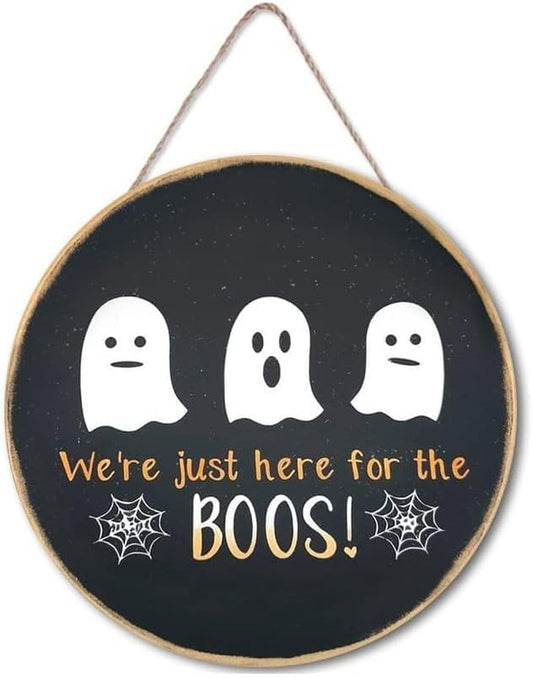 Halloween Door Sign Boos Ghost Welcome Wall Sign - Wooden Hanging Wreath Sign for Indoor Outdoor Porch Haunted House Table Front Ornaments Vintage Black Decor