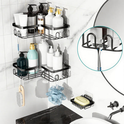 3-Pack Corner Shower Caddy Organizer Shelf, Organization with Soap Holder, Adhesive Shower Shelves Rustproof for Bathroom Shower Storage Basket Shower Accessories(Matte Black) (JLJ001)