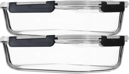 2Pcs 53Oz Large Glass Food Storage Containers Family Size Set Baking Containers with Locking Lids Storing Food-Ideal for Storing Food Vegetables or Fruits BPA Free & Leak Proof (Black)