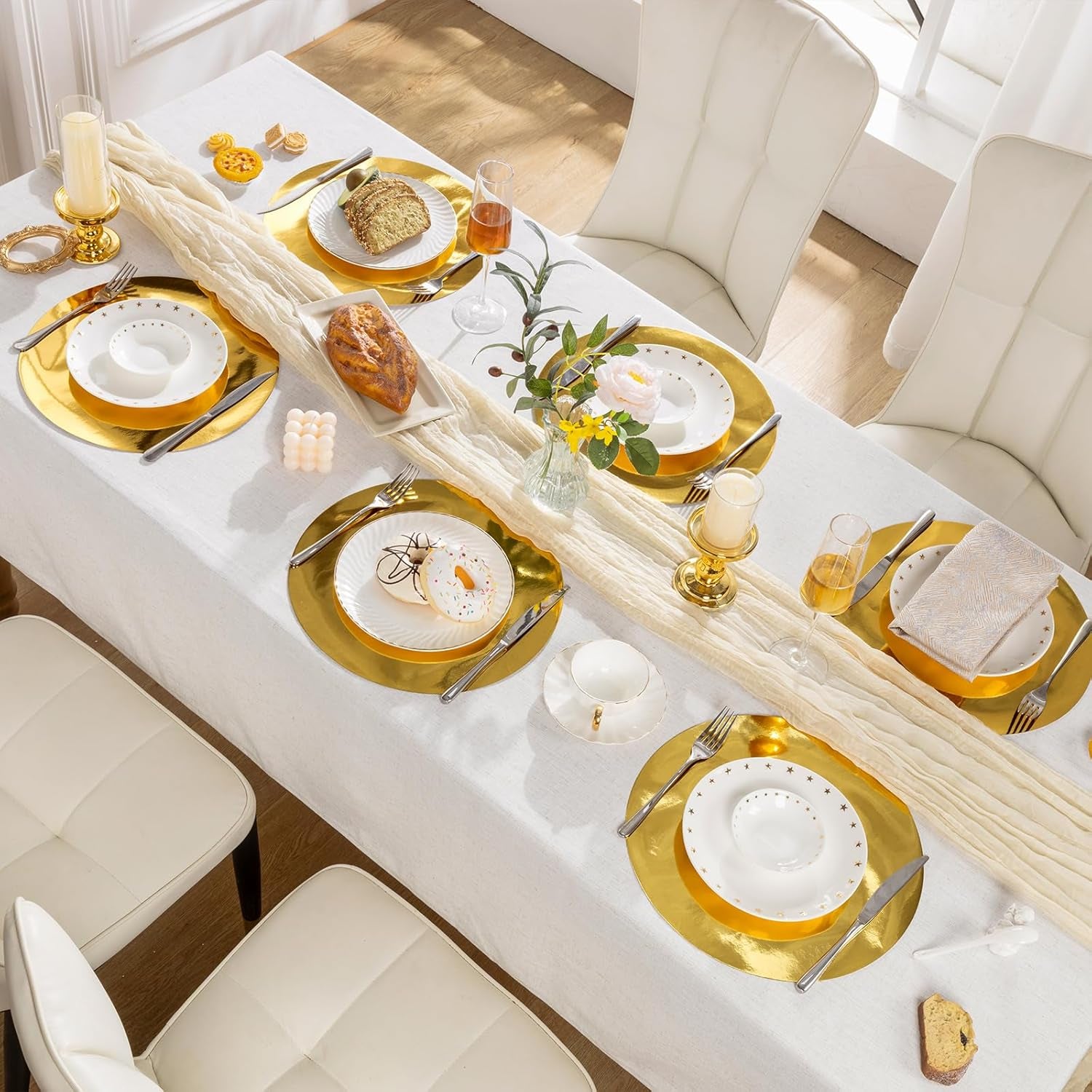 50Pcs round Gold Placemats, Paper Place Mats Disposable for Dining Table, Charger Plates Table Mat for Christmas Dinner Party Wedding Birthday Banquet Table Setting Decor, 13" Shiny Gold