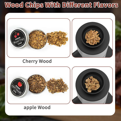 Cocktail Smoking Kit with Torch, Food Tray, and Apple & Cherry Wood Chips - Whiskey Infuser Set for Old Fashioned Drinks - Ideal Bourbon Gifts for Men (Excludes Butane and Cup)