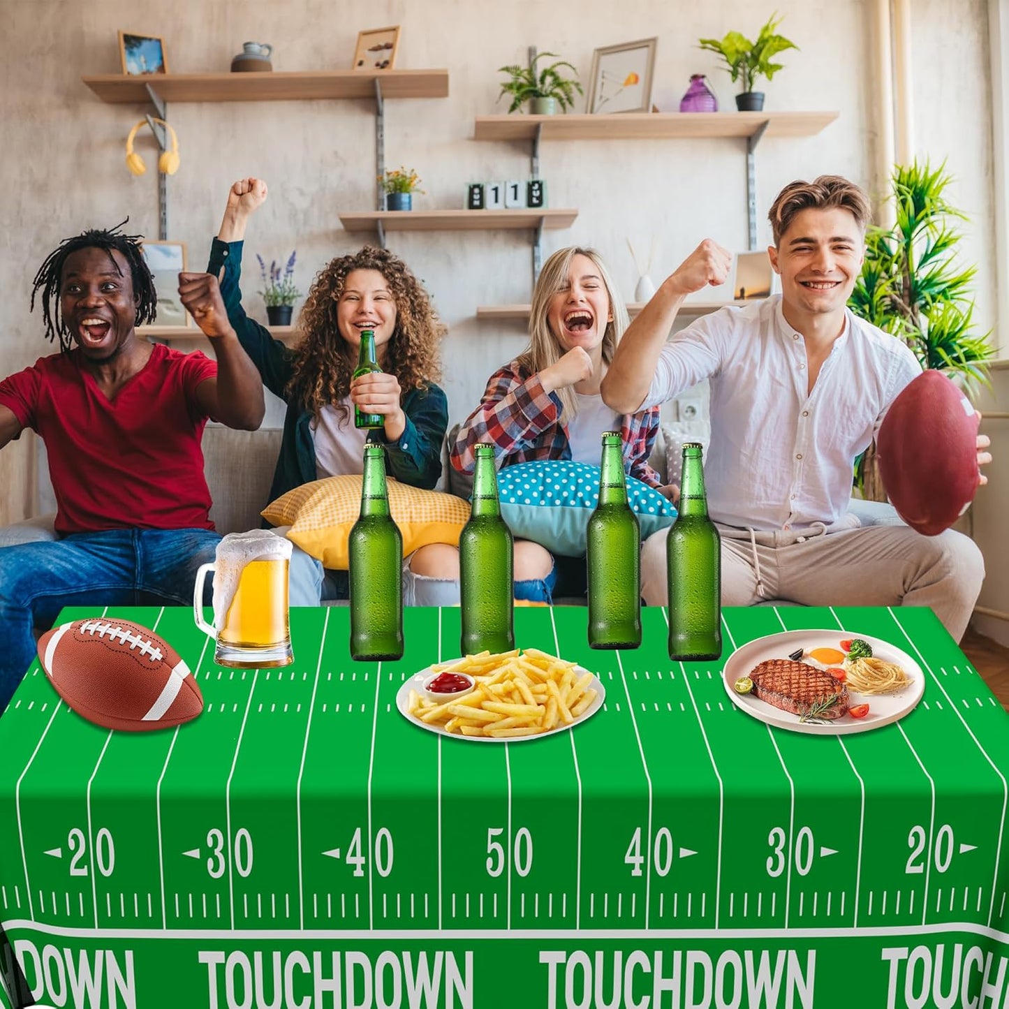 Football Party Decorations - 2PCS Touchdown Tablecloths, Disposable Tablecloths, Plastic Table Cover, Touchdown Theme Table Runner for Game Day, Birthday Party Supplies