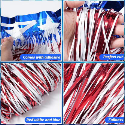 3Pack 30Ft 4Th of July Decorations Banner USA Stars Foil Fringe Garland Tinsel Streamers Red White and Blue Flag for Independent Memorial Veterans Day Patriotic Party Indoor Outdoor Decorations