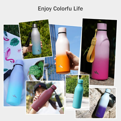 Insulated Water Bottle with Strap,18 Oz Double Wall Stainless Steel Vacuum Bottles Metal Water Flask,Ice Blue