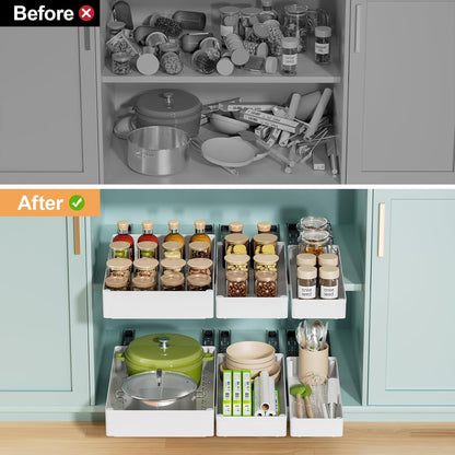 3 Pack Pull Out Cabinet Organizer, 15.7"Deep Pull Out Drawers for Cabinets, Slide Out Drawers for Kitchen Cabinets, Bathroom Cabinet Organizer, Pantry (White)