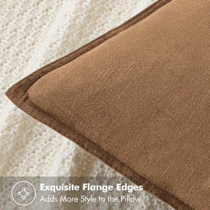 Decorative Linen Euro Sham Pillow Covers 24x24 inches, Brown Boho Farmhouse Neutral Accent Pillows for Bed and Sofa, Set of 2, Modern Living Room Home Decor