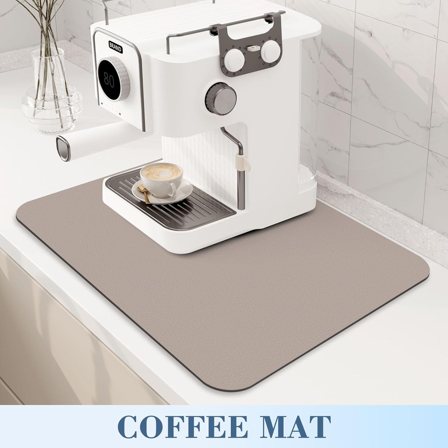 2-PACK Dish Drying Mat (15" X 18" Classic Khaki) Large Draining Mat Super Absorbent Dish Drying Mats for Kitchen Counter Rubber Backing Kitchen Drying Mat