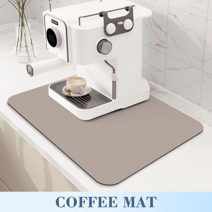 2-PACK Dish Drying Mat (15" X 18" Classic Khaki) Large Draining Mat Super Absorbent Dish Drying Mats for Kitchen Counter Rubber Backing Kitchen Drying Mat