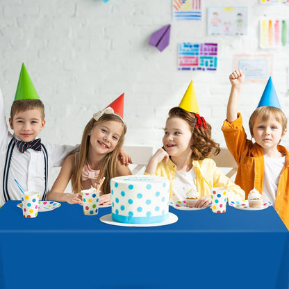 Blue Disposable Plastic Table Cloth Roll 54" X 100', Plastic Table Cover with Cutter Box, Cut to Size Disposable Tablecloth for Parties