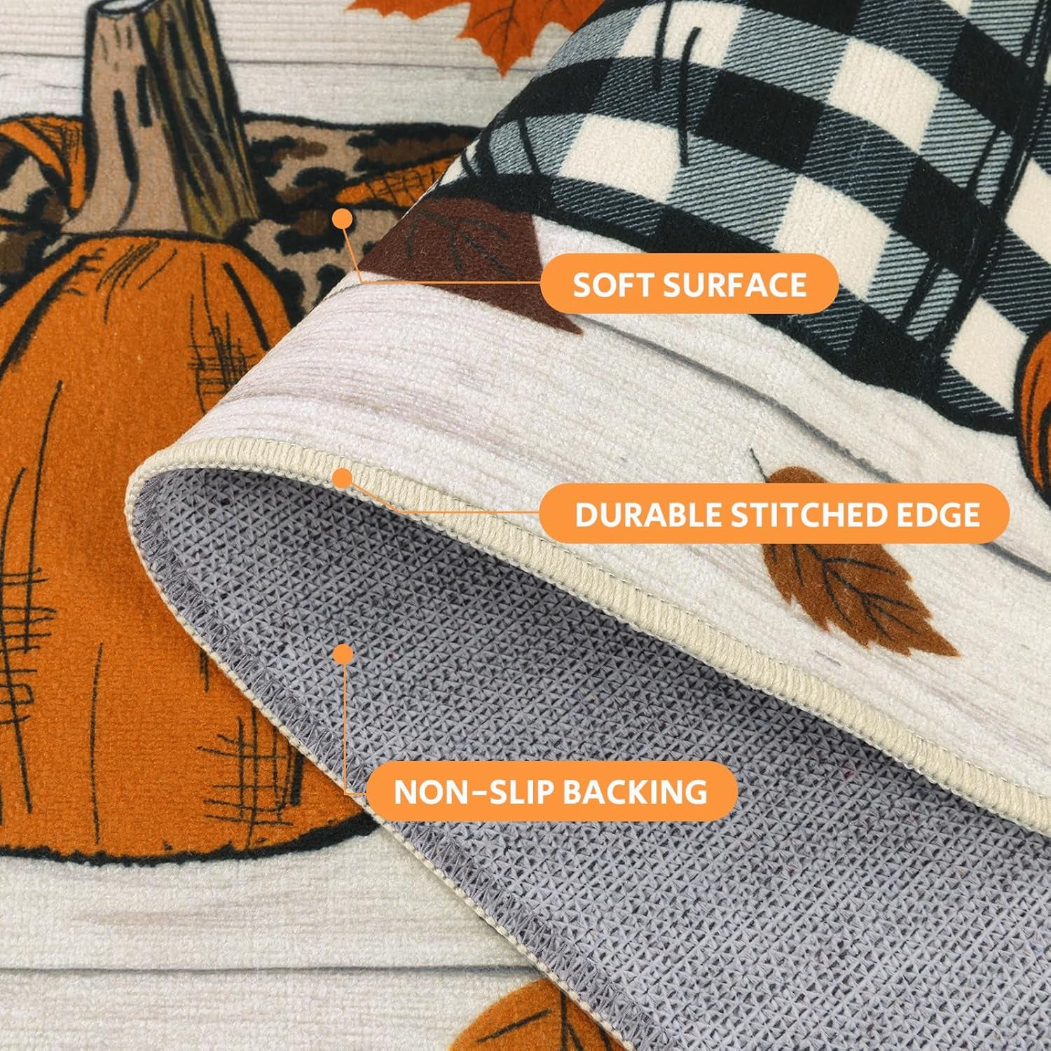 20"X32" Fall Bathroom Rugs Non Slip Washable, Pumpkin Fall Kitchen Rugs Farmhouse Halloween Kitchen Mat, Indoor Door Mats Carpet for Hallway Entryway Laundry Room Autumn Home Decor