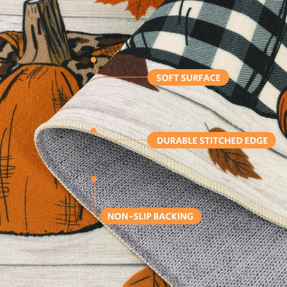 20"X32" Fall Bathroom Rugs Non Slip Washable, Pumpkin Fall Kitchen Rugs Farmhouse Halloween Kitchen Mat, Indoor Door Mats Carpet for Hallway Entryway Laundry Room Autumn Home Decor