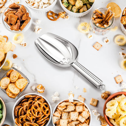 6 Oz Ice Scoop with Drain Holes, Small Stainless Steel Candy Food Coffee Bean Scoop, Utility for Kitchen Garden Bar Wedding Bath, Heavy Duty & Non Toxic & Easy Clean, Silver - 1 Piece